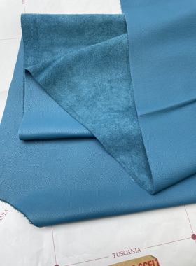 H734厚度1.4mm进口头层意大利湖蓝色小荔枝纹牛皮 手感微软