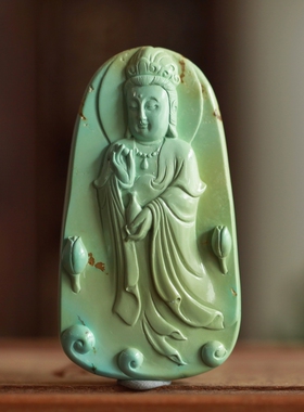 【挚爱】天然原矿绿松石观音吊坠 大吊坠 精工精品！