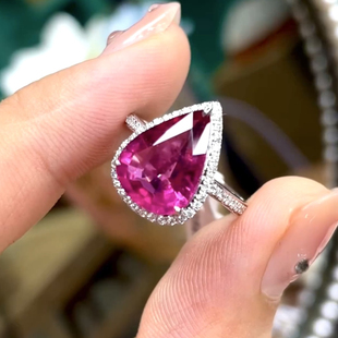 【挚爱碧玺】珍贵老料 18K金钻石镶嵌碧玺卢比来戒指   3.8ct