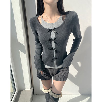 小众内搭针织衫假两件长袖T恤女