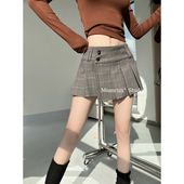 棉村 甜心辣妹低腰格子防走光半身裙女显瘦显高工字a字百褶JK短裙