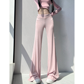 显瘦拖地阔腿裤 美腿制造机坑条螺纹垂感微喇瑜伽裤 女高腰弹力修身