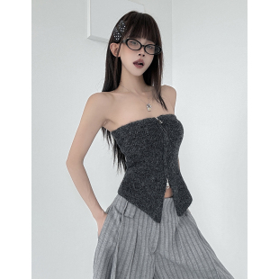 MianCun甜酷风抹胸针织背心女夏季 小上衣 外穿双拉链显瘦辣妹无袖