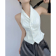 外穿露肩设计感修身 知识分子白色无袖 马甲背心女夏季 西装 上衣 短款