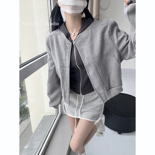 叠穿韩系毛呢棒球服短外套女秋季2026新款小个子短款显瘦气质夹克
