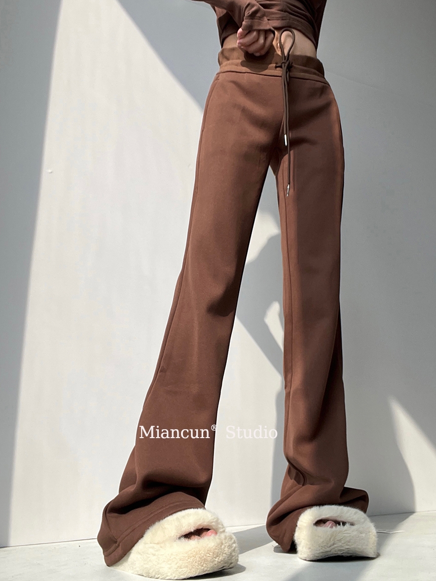 高分蚂蚁腰抽绳瑜伽微喇叭裤女低腰弹力修身显瘦垂感拖地卫裤加绒