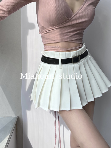 心跳欲警~纯欲辣妹超短百褶裙女夏性感防走光显瘦半身短裙含腰带