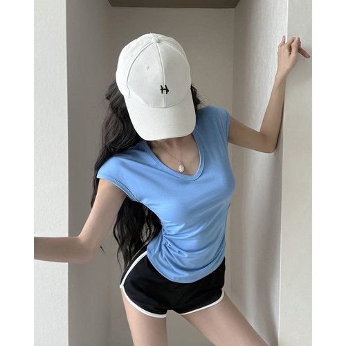 淡颜天菜莱赛尔V领短袖T恤女