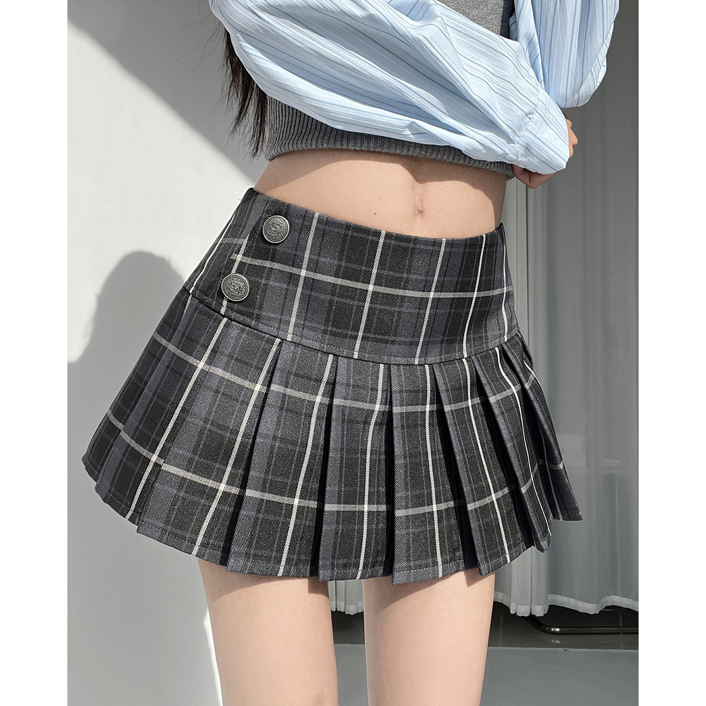 MianCun复古撞色格纹半身裙女学院风百褶裙显瘦高腰裙子a字短裙,女装/女士精品,半身裙,淘宝优惠券,粉丝福利购,淘宝优惠卷