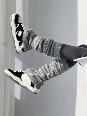 韩国东大门推荐的针织堆堆袜套女秋冬配靴子软糯灰色显瘦微压腿套