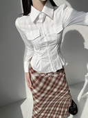 修身 基础款 上衣 女2025春秋新款 显瘦设计感搭配短款 条纹长袖 衬衫