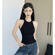 赵露思同款上衣女夏新款露肩无袖针织挂脖高级感黑色明星吊带背心