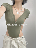 内搭上衣女 修身 辣妹性感深V领弹力紧身显瘦短袖 打底连体衣T恤夏季