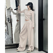 女秋季 上衣阔腿裤 新款 短款 运动两件套 休闲修身 韩系独特超好看套装