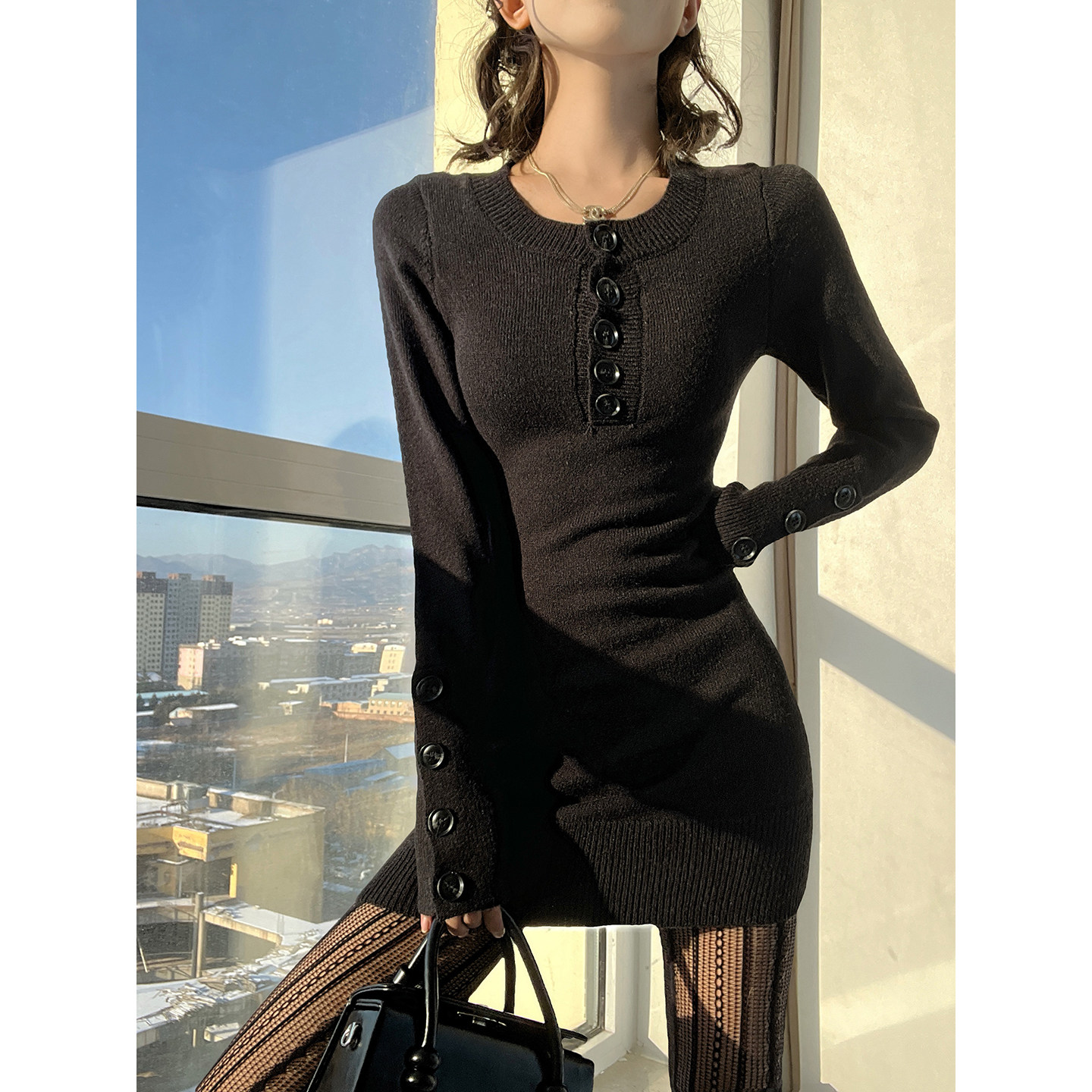 MianCun长袖连衣裙春季2026新款收腰显瘦纯欲辣妹针织包臀裙短裙,女装/女士精品,连衣裙,淘宝优惠券,粉丝福利购,淘宝优惠卷