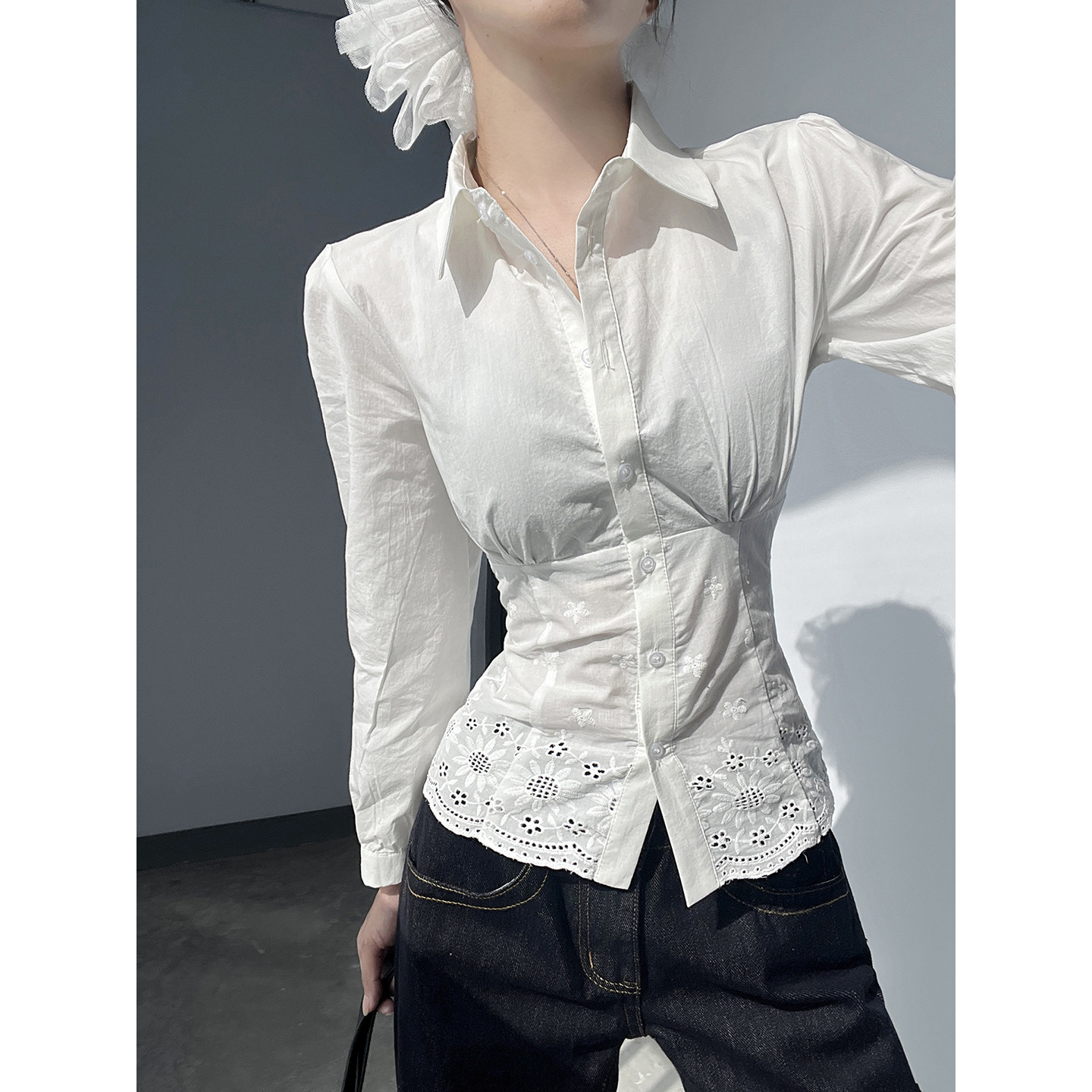 短款减龄小众内搭长袖衬衫女