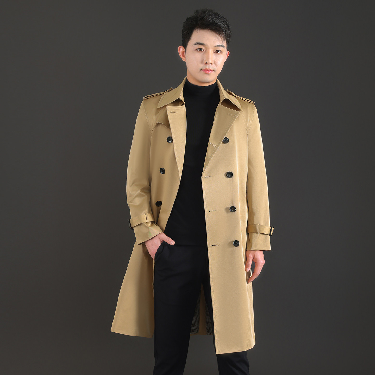 长款修身双排扣修身双排扣