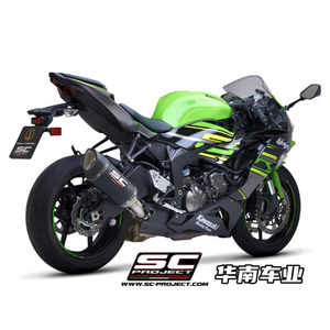 意大利SC 适用新款川崎ZX6R改装 碳纤维SC1R钛合金排气管中尾段