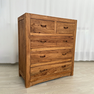 老榆木五斗柜实木储物柜靠墙中式柜子客厅纯实木抽屉柜复古落地柜