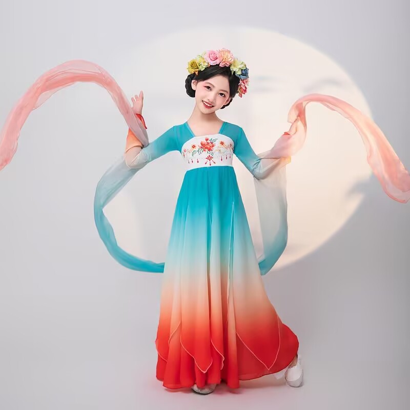 古典舞舞蹈服飘逸仙气古风纱衣长安三万里汉唐演出服渐变连衣裙