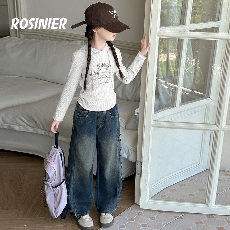 韩国ROSINIER女童T恤2026新款中大童春季女孩长袖儿童打底衫上衣