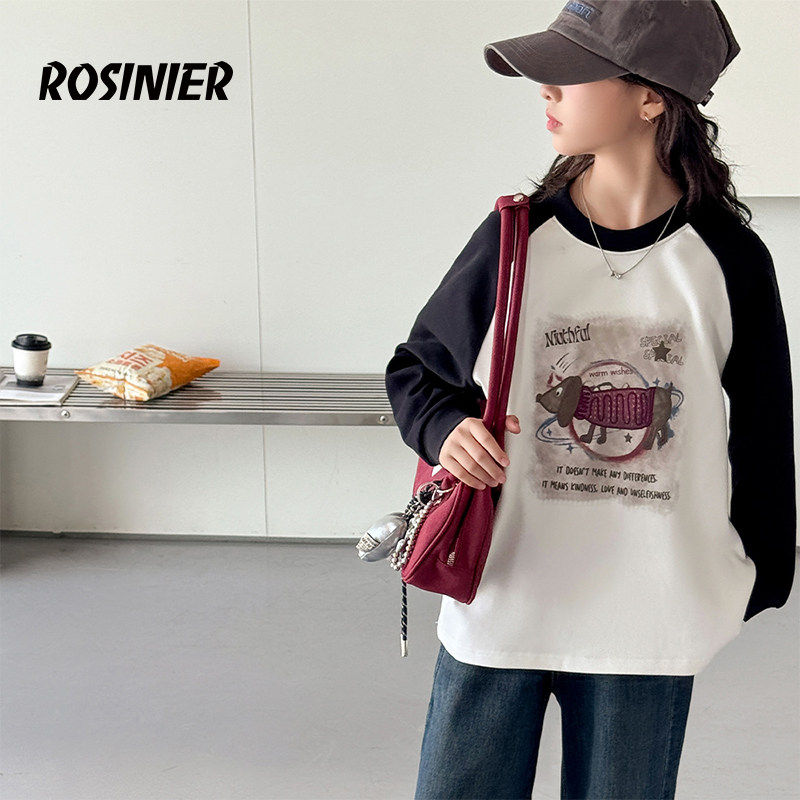 韩国ROSINIER女童T恤2026新款中大童春季女孩打底衫儿童长袖上衣