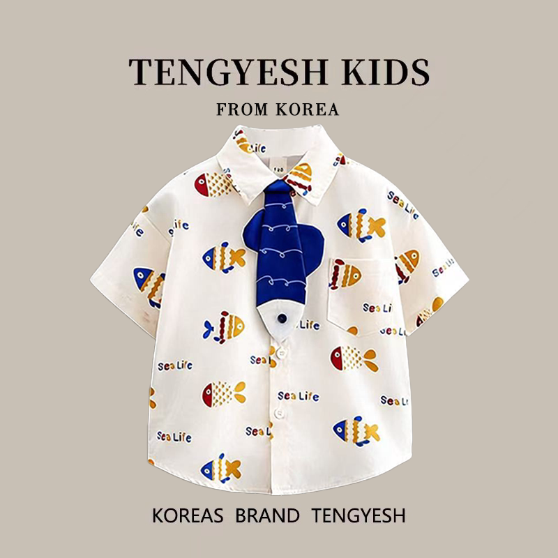 韩国TENGYESH男童夏装衬衫2026新款儿童短袖衬衫上衣宝宝夏季衣服