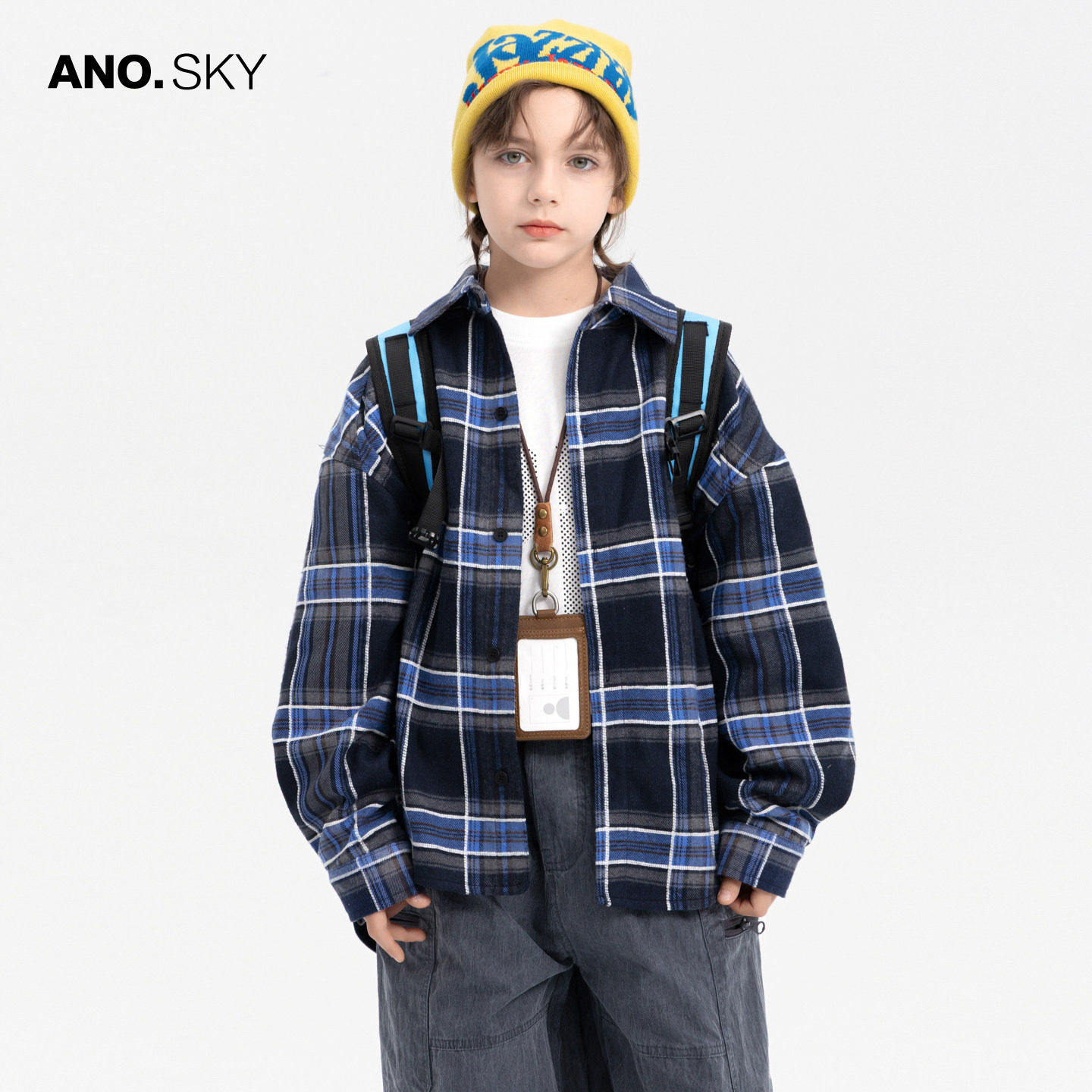 anothersky 男童春秋休闲格子衬衫外套2026新款儿童春装宽松上衣