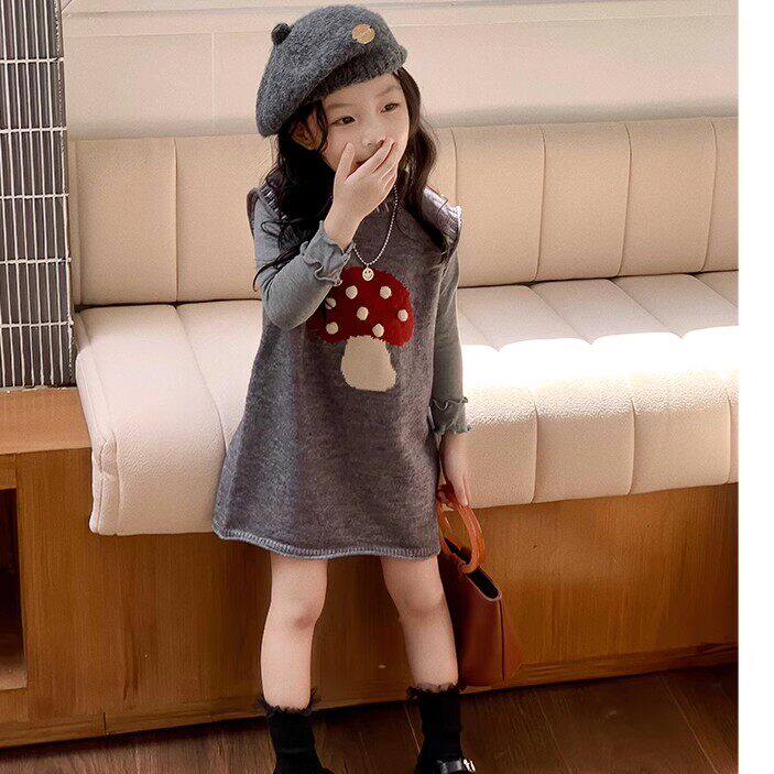 英国DGKP2026春秋新款女童背心裙套装巨好看宝宝灰色针织连衣裙子