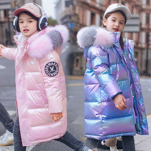 英国DGKP儿童羽绒服女童中长款2025冬装新款亮面洋气大童公主服潮