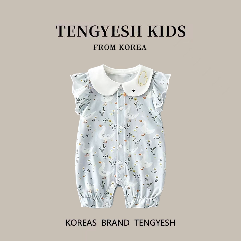 韩国TENGYESH婴儿夏季薄款衣服短袖连身衣纯棉新生儿宝宝外出爬服