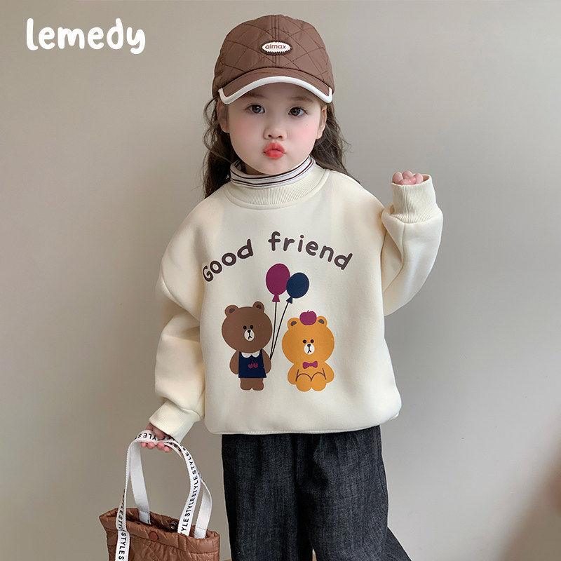 韩国Lemedy女童假两件加绒卫衣秋冬季2025新款儿童冬装小女孩上衣