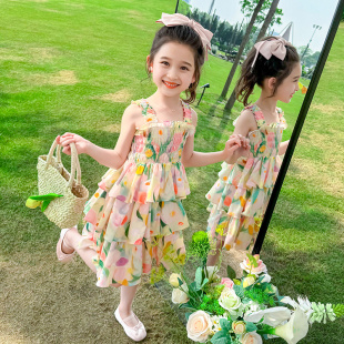 2024新款 法国DiaY女童沙滩吊带裙夏季 儿童公主裙小女孩蛋糕连衣裙