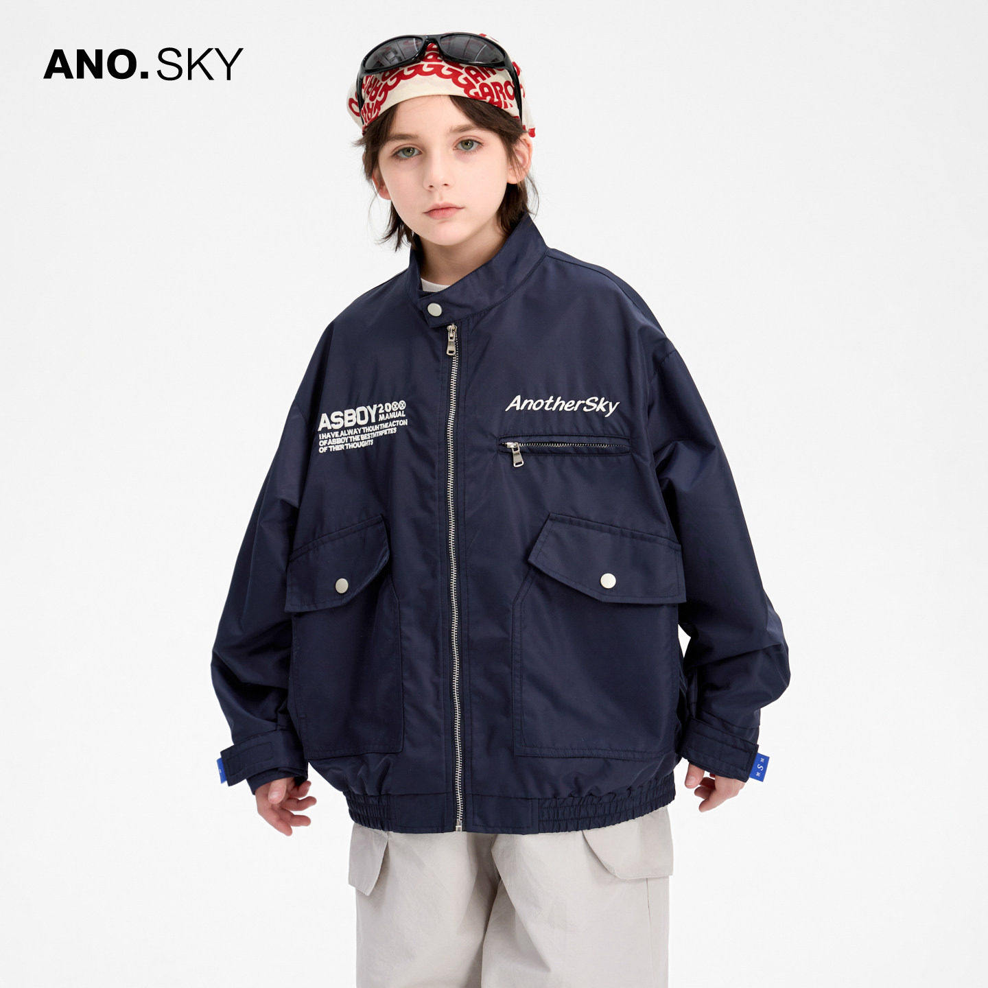anothersky男童春秋机车风运动外套2026新款儿童春装美式工装上衣