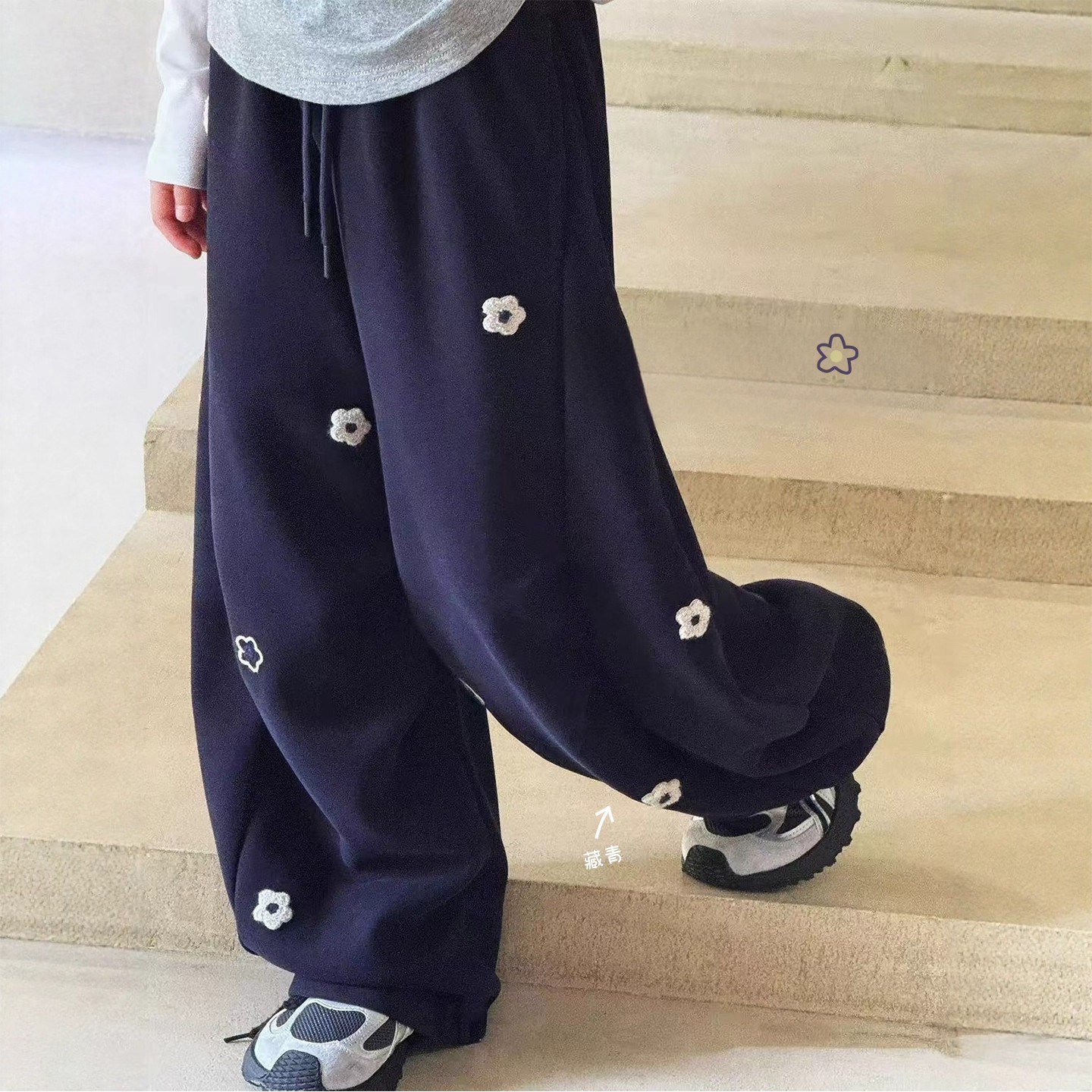 法国Uamtor女童裤子秋冬季2025新款一体绒初中生超好看加厚阔腿裤