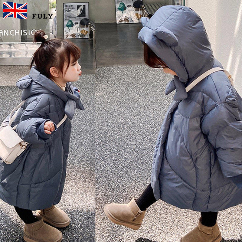 英国FULY儿童轻薄羽绒服男女童宝宝可爱小熊耳朵白鸭绒中长款外套