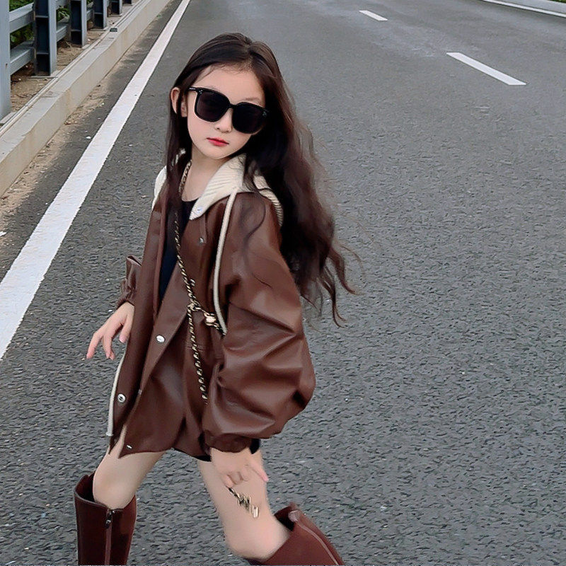 法国BADNUT女童秋冬夹克2025新款儿童连帽皮衣中大童加绒外套