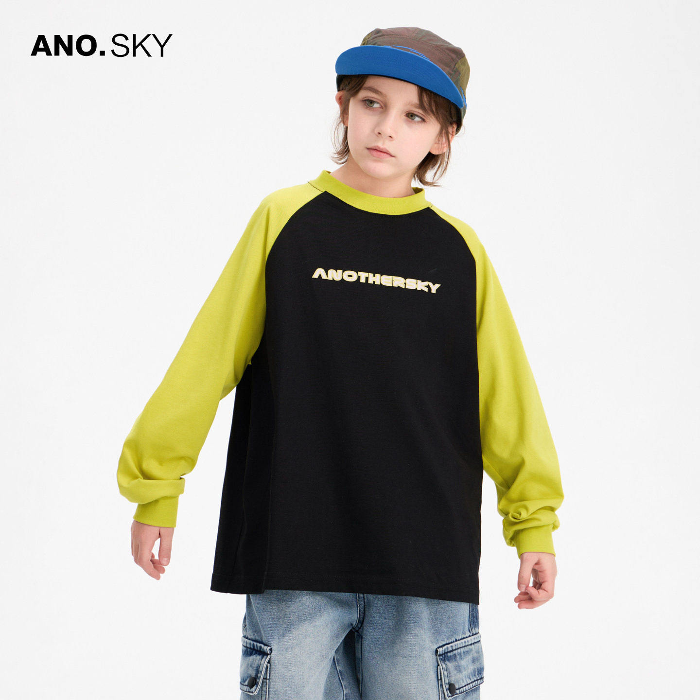 anothersky 男童春季撞色运动卫衣2026新款儿童长袖纯棉t恤衫上衣