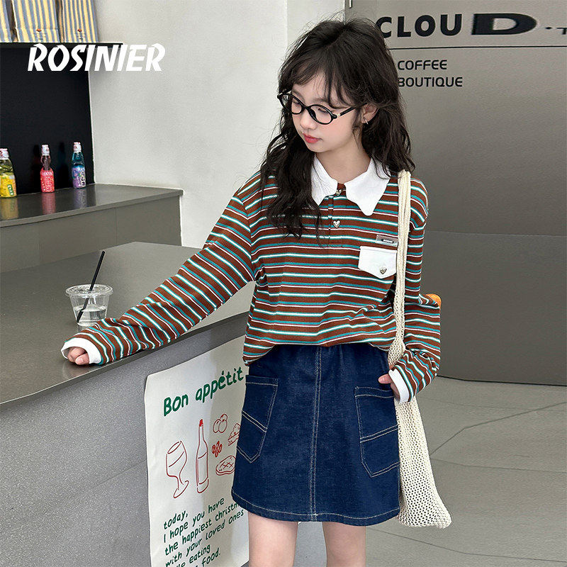 韩国ROSINIER女童T恤2026新款中大童春季女孩打底衫儿童长袖上衣