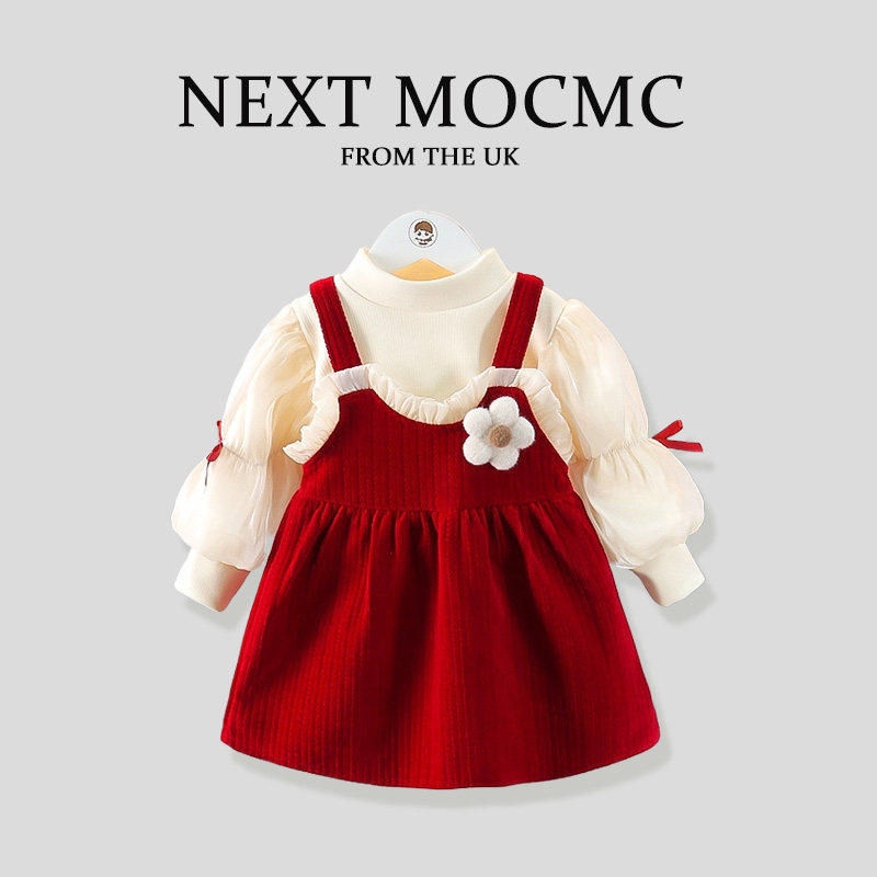 英国NEXT MOCMC周岁女宝宝礼服生日宴抓周秋冬红色公主裙套装衣服