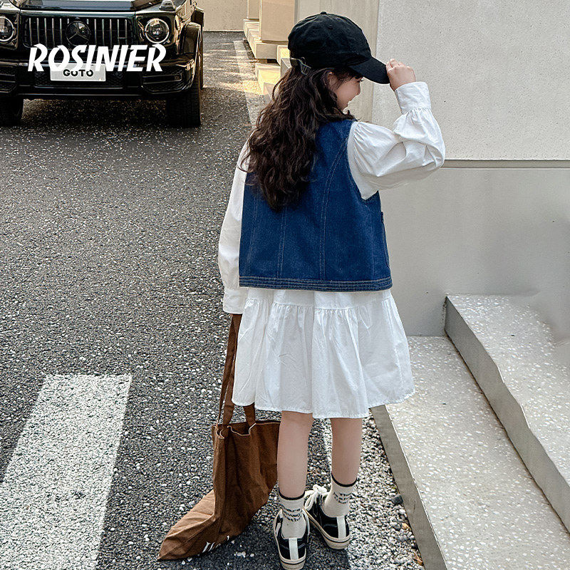 韩国ROSINIER女童马甲连衣裙套装春秋2025新款大童儿童女孩公主裙