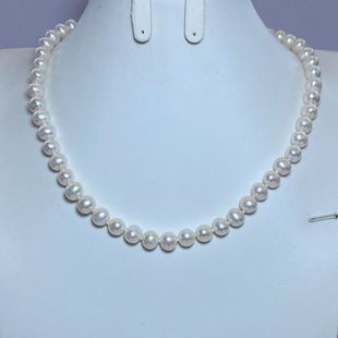 有瑕 9mm天然白色近圆无核淡水珍珠项链颈饰简约女款