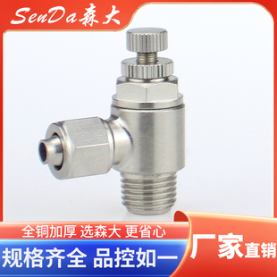 快拧接头节流阀锁母气动单向限流阀气缸调速气管快速快接铜镀镍SL