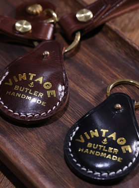 意大利植鞣革复古门禁卡airtag套水滴形头层牛真皮钥匙扣链保护套