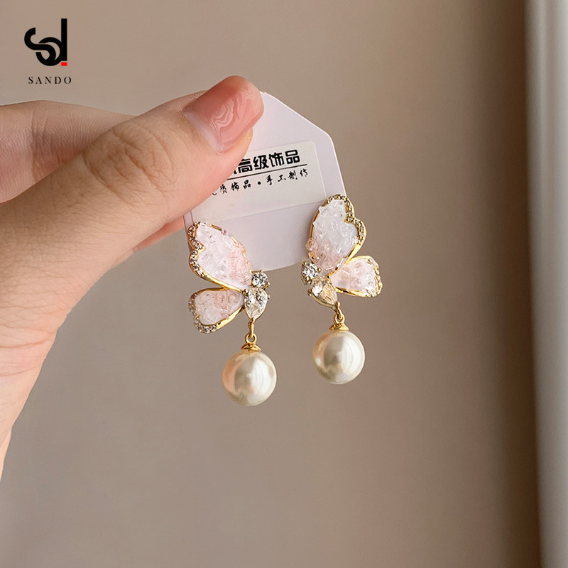 夏天粉色蝴蝶珍珠耳饰耳环2025新款爆款轻奢高级感方圆脸独特耳钉,饰品/流行首饰/时尚饰品新,耳环,淘宝优惠券,粉丝福利购,淘宝优惠卷