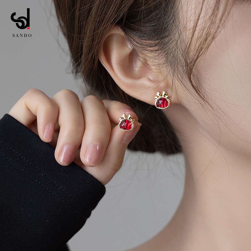 红色本命年龙年耳钉纯银新年礼物