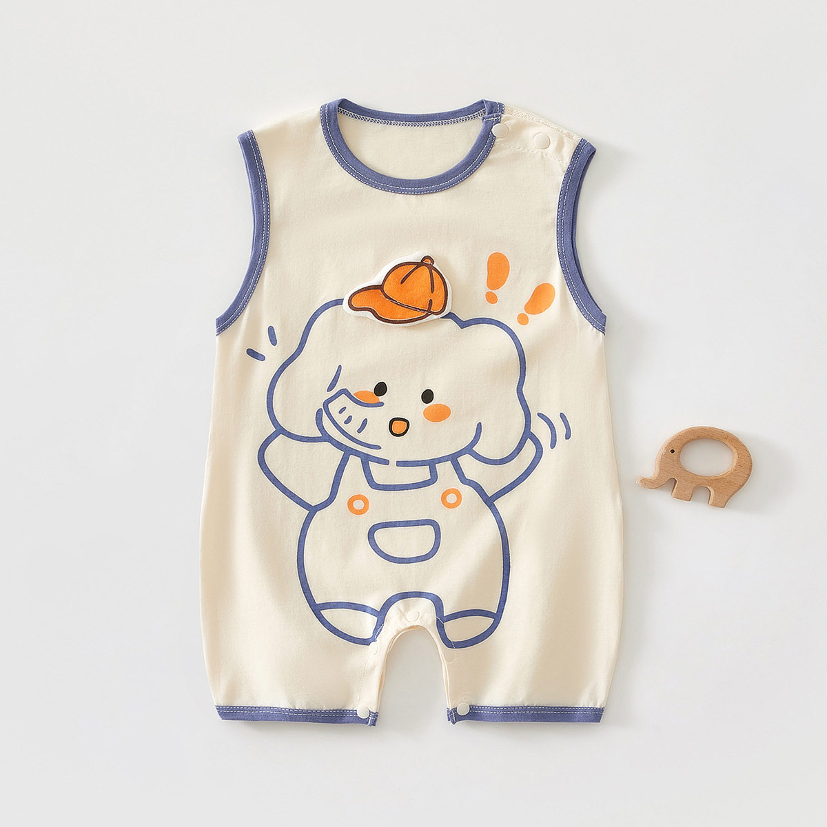 新生婴儿夏季a类薄款无袖背心哈衣爬服男女宝宝连体包屁衣睡衣夏