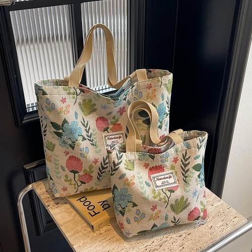 帆布包女2024新款大容量手提单肩手提包小众设计感上班通勤托特包