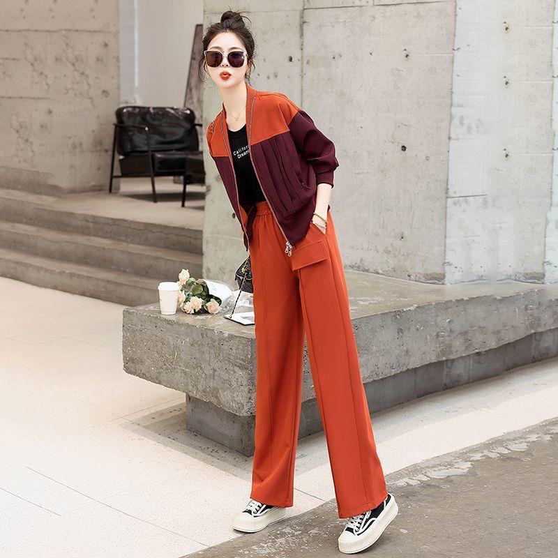 爆款炸街休闲时尚套装女士春秋撞色运动卫衣阔腿裤洋气女神两件套