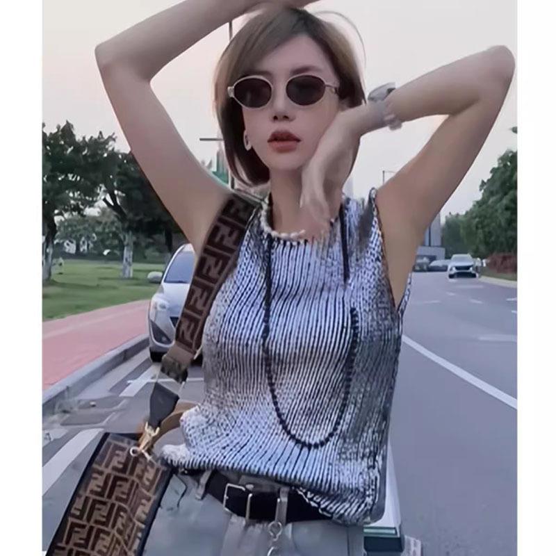 欧货2025新款独特别致高级感上衣圆领无袖外穿马甲背心女夏季